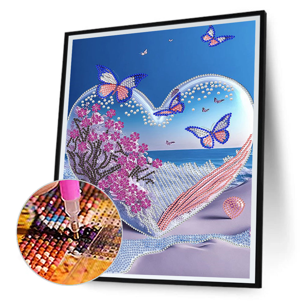 Dream Seaside Love Butterfly - Special Shaped Drill Diamond Painting 30*40CM