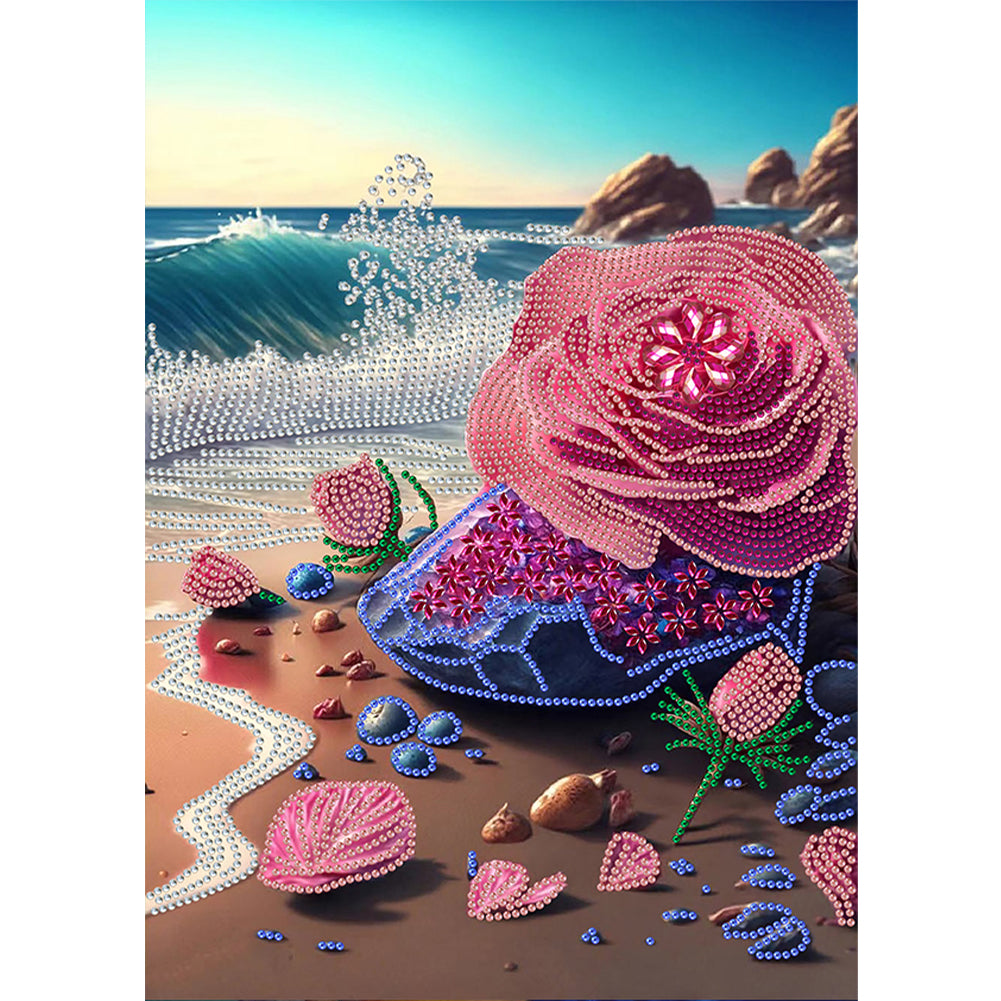 Dream Beach Roses - Special Shaped Drill Diamond Painting 30*40CM