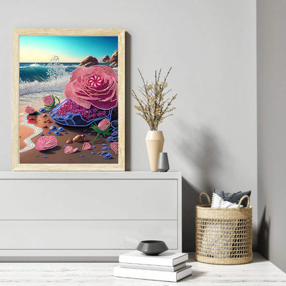 Dream Beach Roses - Special Shaped Drill Diamond Painting 30*40CM