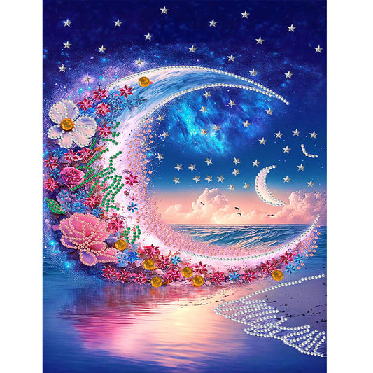 Dream Seaside Wreath Bright Moon - Special Shaped Drill Diamond Painting 30*40CM