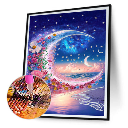 Dream Seaside Wreath Bright Moon - Special Shaped Drill Diamond Painting 30*40CM