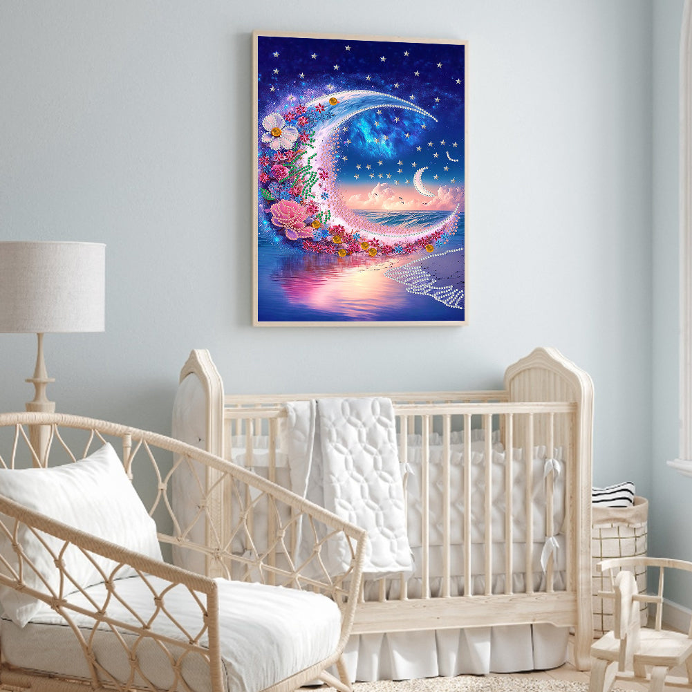 Dream Seaside Wreath Bright Moon - Special Shaped Drill Diamond Painting 30*40CM