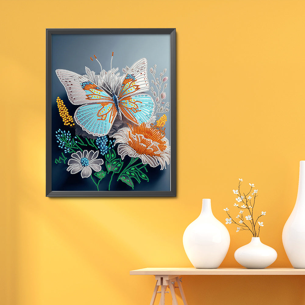 Dream Seaside Butterfly Flowers - Special Shaped Drill Diamond Painting 30*40CM