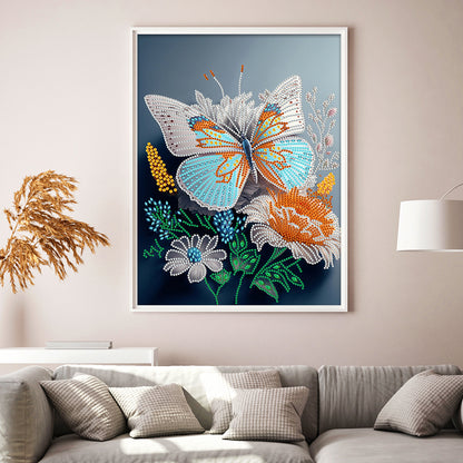 Dream Seaside Butterfly Flowers - Special Shaped Drill Diamond Painting 30*40CM