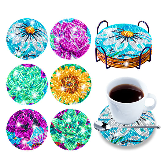 6pcs Anti Slip Coasters Reusable DIY Creative with Holder for Table Home Decor