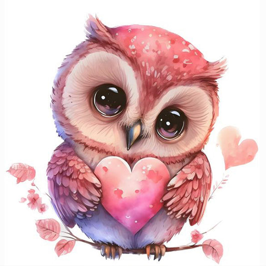 Pink Flower Owl - Full Round Drill Diamond Painting 30*30CM