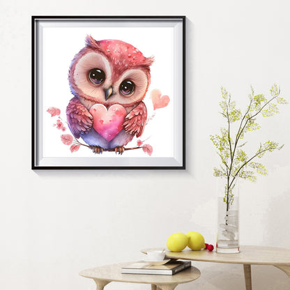 Pink Flower Owl - Full Round Drill Diamond Painting 30*30CM