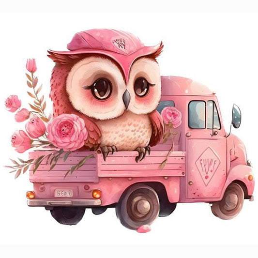 Pink Flower Owl - Full Round Drill Diamond Painting 30*30CM