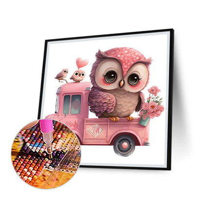 Pink Flower Owl - Full Round Drill Diamond Painting 30*30CM