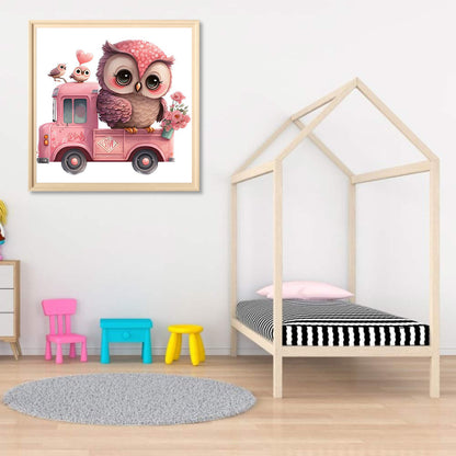 Pink Flower Owl - Full Round Drill Diamond Painting 30*30CM