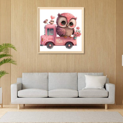Pink Flower Owl - Full Round Drill Diamond Painting 30*30CM