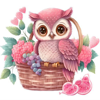 Pink Flower Owl - Full Round Drill Diamond Painting 30*30CM