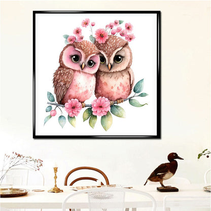 Pink Flower Owl - Full Round Drill Diamond Painting 30*30CM