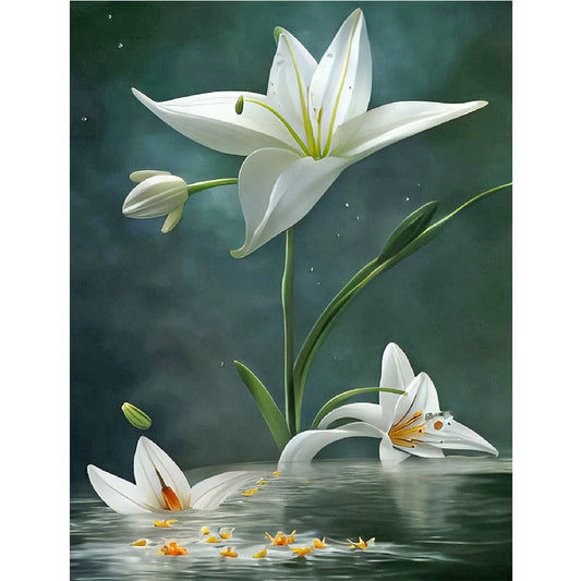 White Lily - Full Round Drill Diamond Painting 30*40CM