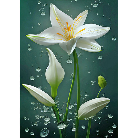 White Lily - Full Round Drill Diamond Painting 30*40CM