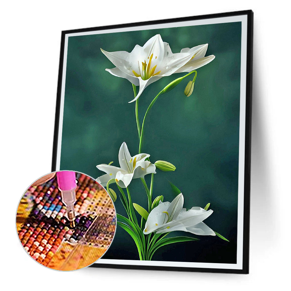 White Lily - Full Round Drill Diamond Painting 30*40CM