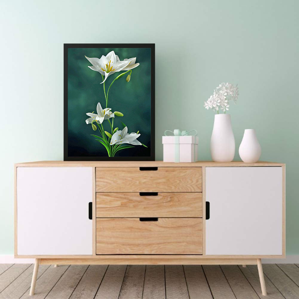 White Lily - Full Round Drill Diamond Painting 30*40CM