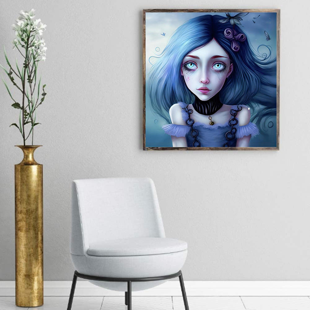 Blue Girl - Full Round Drill Diamond Painting 40*40CM