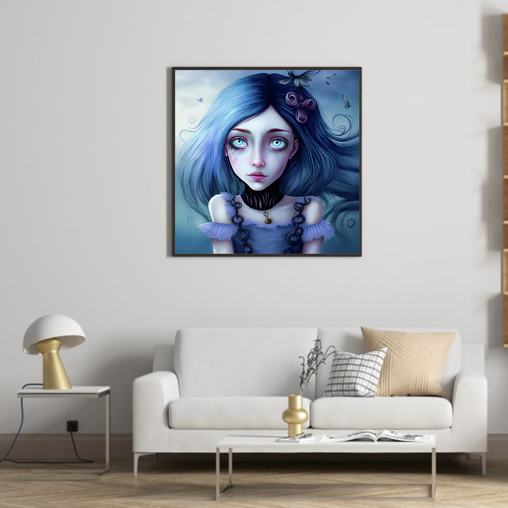 Blue Girl - Full Round Drill Diamond Painting 40*40CM