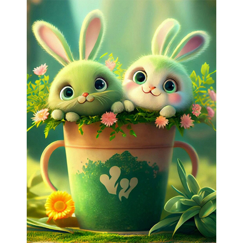 Green Bunny In Bucket - Full Round Drill Diamond Painting 30*40CM