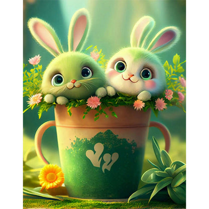Green Bunny In Bucket - Full Round Drill Diamond Painting 30*40CM