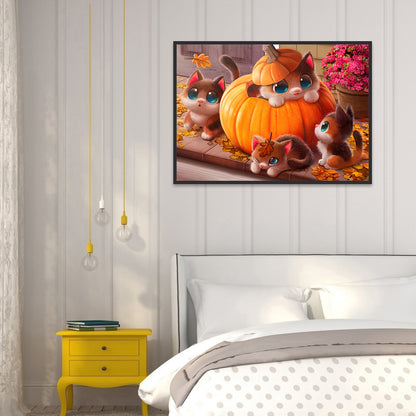 Kitten In A Pumpkin Can - Full Round Drill Diamond Painting 40*30CM