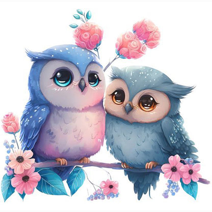 Blue Flower Owl - Full Round Drill Diamond Painting 30*30CM