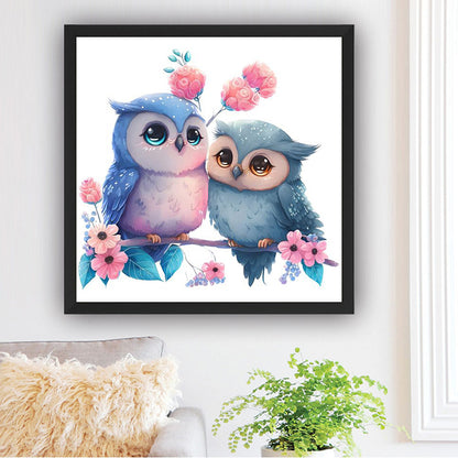 Blue Flower Owl - Full Round Drill Diamond Painting 30*30CM