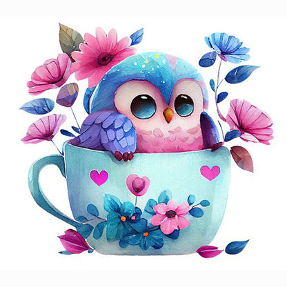 Blue Flower Owl - Full Round Drill Diamond Painting 30*30CM