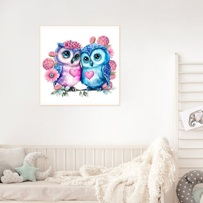 Blue Flower Owl - Full Round Drill Diamond Painting 30*30CM