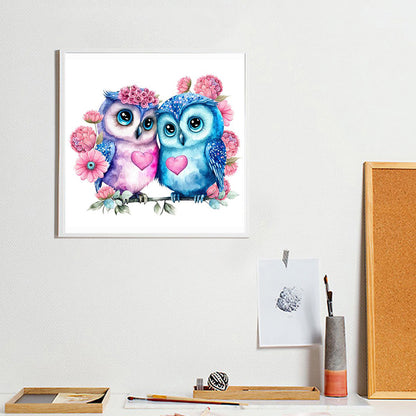 Blue Flower Owl - Full Round Drill Diamond Painting 30*30CM