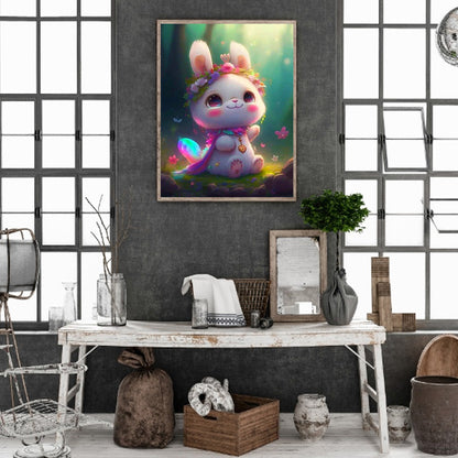 Lantern White Rabbit - Full Round Drill Diamond Painting 30*40CM