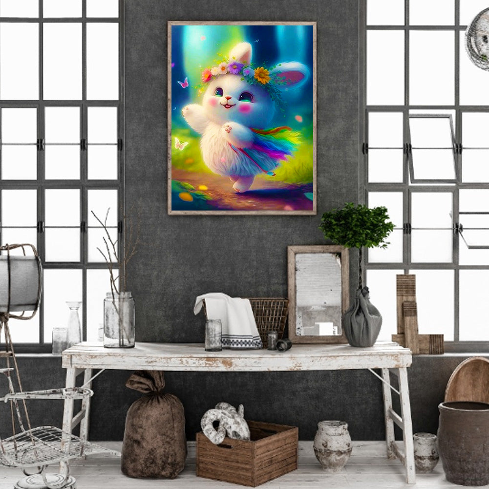 Lantern White Rabbit - Full Round Drill Diamond Painting 30*40CM