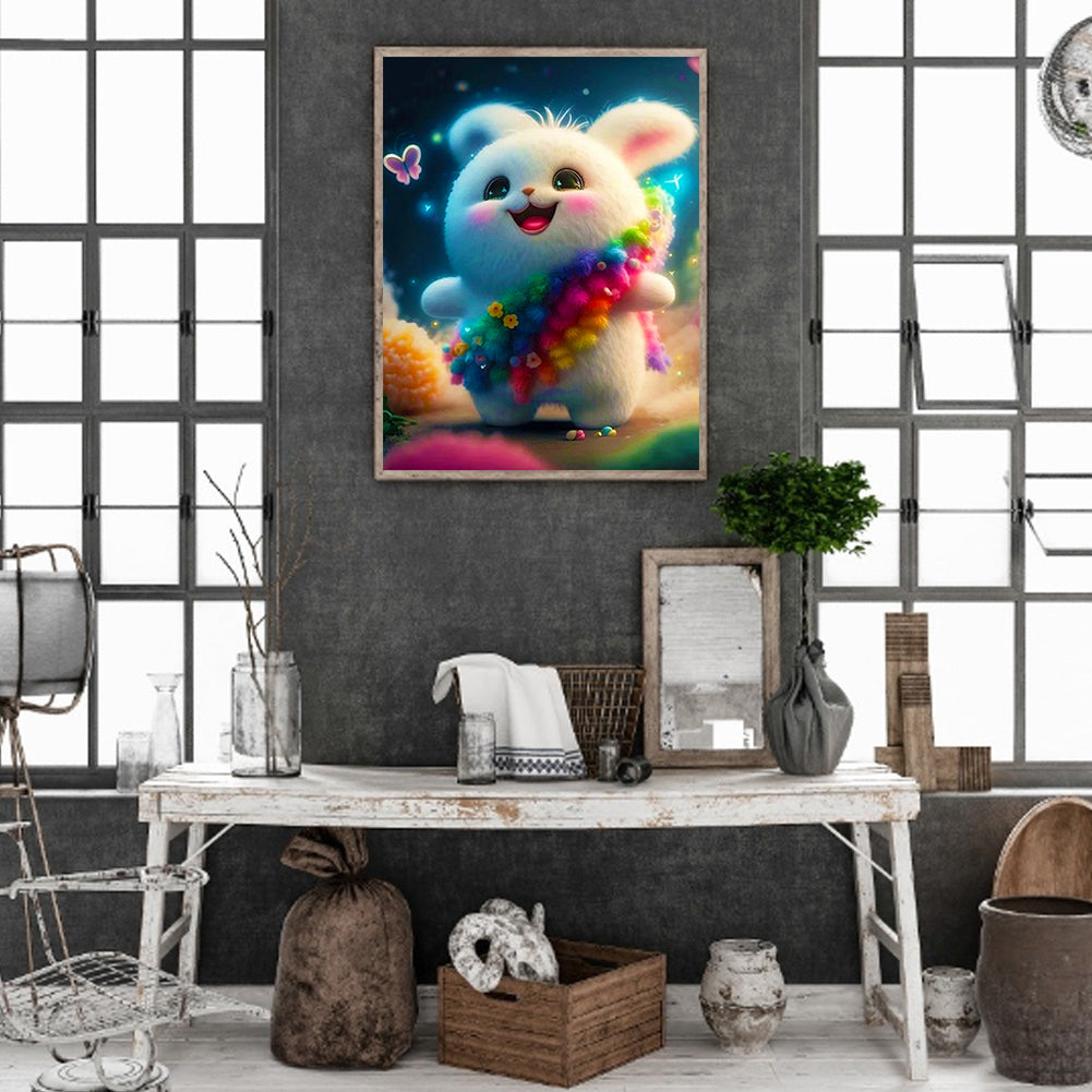 Lantern White Rabbit - Full Round Drill Diamond Painting 30*40CM