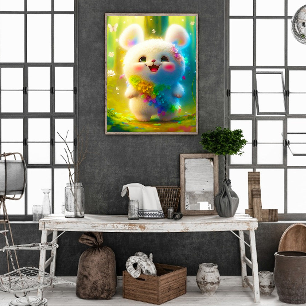 Lantern White Rabbit - Full Round Drill Diamond Painting 30*40CM