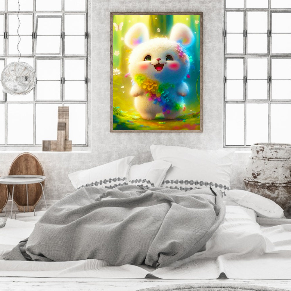 Lantern White Rabbit - Full Round Drill Diamond Painting 30*40CM