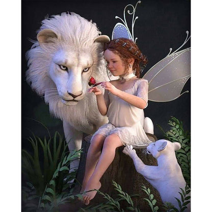 Elf Girl And Lion - Full Square Drill Diamond Painting 40*50CM