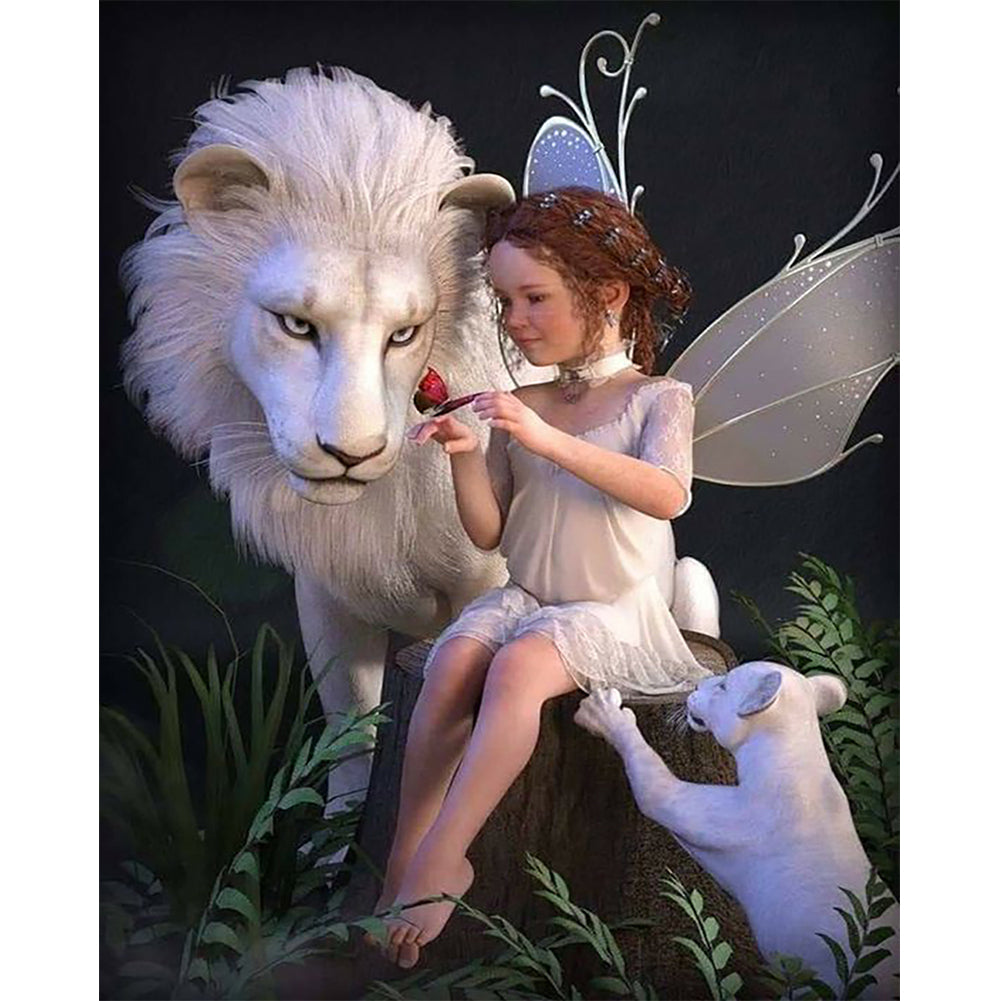 Elf Girl And Lion - Full Square Drill Diamond Painting 40*50CM