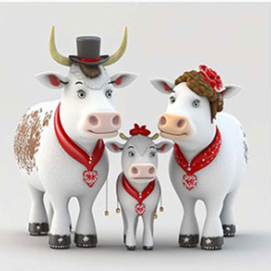 Cow Family - Full Round Drill Diamond Painting 30*30CM