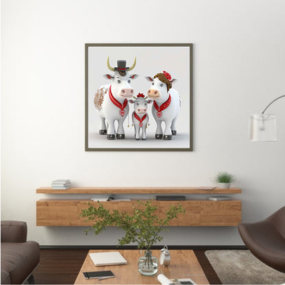 Cow Family - Full Round Drill Diamond Painting 30*30CM