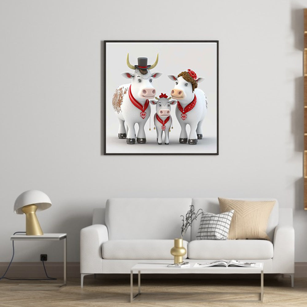 Cow Family - Full Round Drill Diamond Painting 30*30CM