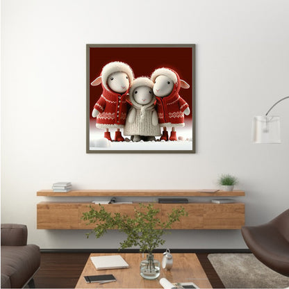 Sheep Family - Full Round Drill Diamond Painting 30*30CM