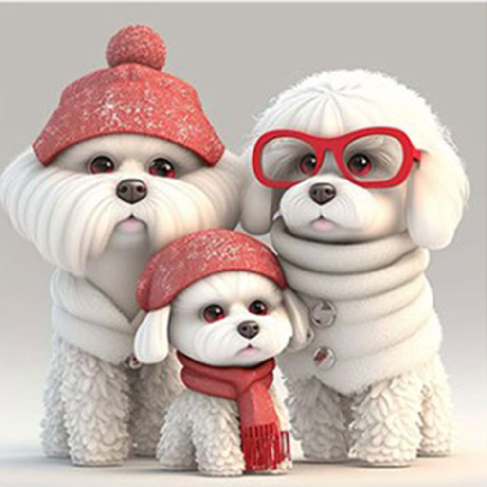 Puppy Family - Full Round Drill Diamond Painting 30*30CM