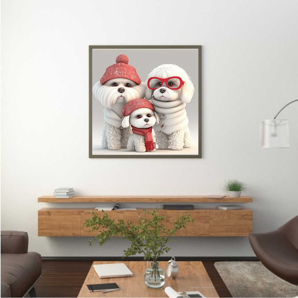 Puppy Family - Full Round Drill Diamond Painting 30*30CM