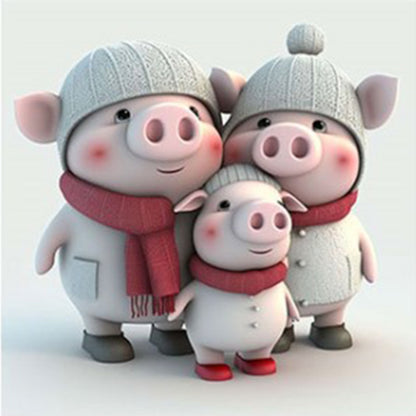 Pet Pig Family - Full Round Drill Diamond Painting 30*30CM
