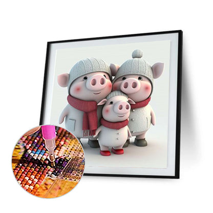 Pet Pig Family - Full Round Drill Diamond Painting 30*30CM