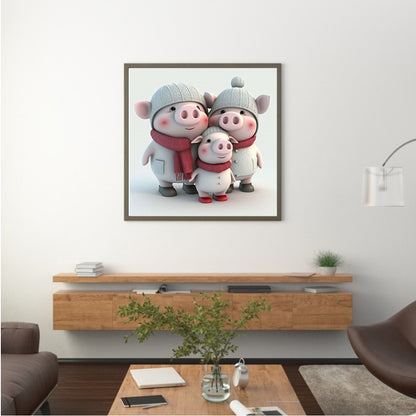 Pet Pig Family - Full Round Drill Diamond Painting 30*30CM