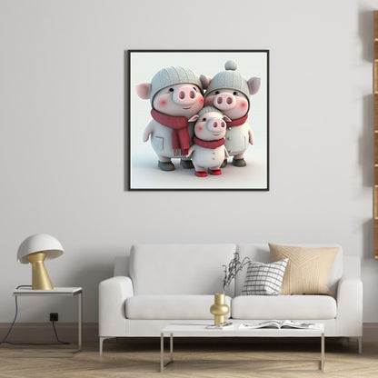 Pet Pig Family - Full Round Drill Diamond Painting 30*30CM