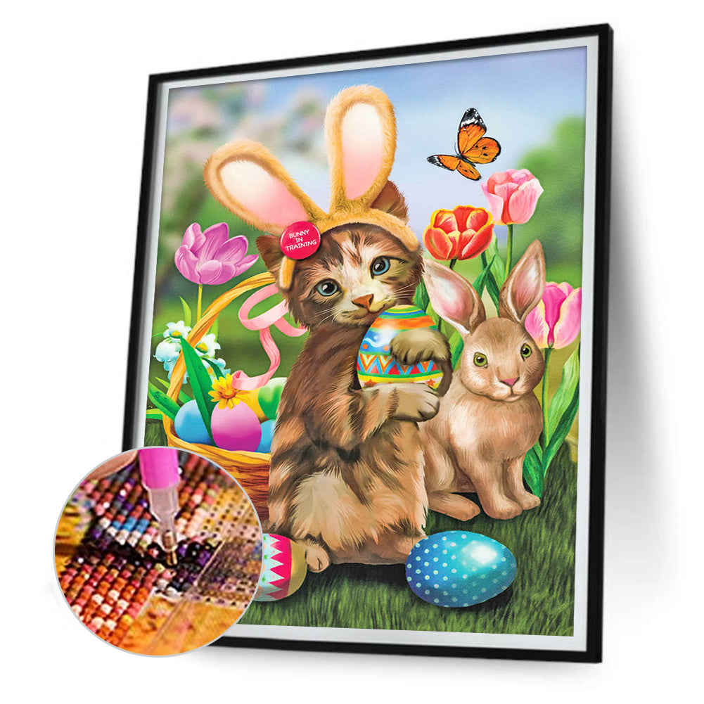 Easter Cat Bunny - Full Round Drill Diamond Painting 30*40CM