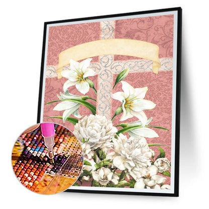 Easter Cross Lily - Full Round Drill Diamond Painting 30*40CM